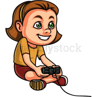 Little girl playing a video game. PNG - JPG and vector EPS (infinitely scalable).