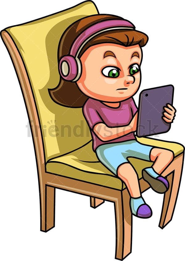 Little girl using tablet. PNG - JPG and vector EPS (infinitely scalable).
