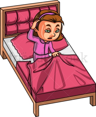 Little girl waking up in bed. PNG - JPG and vector EPS (infinitely scalable).