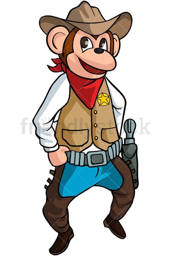 Monkey cowboy cartoon. PNG - JPG and vector EPS (infinitely scalable).