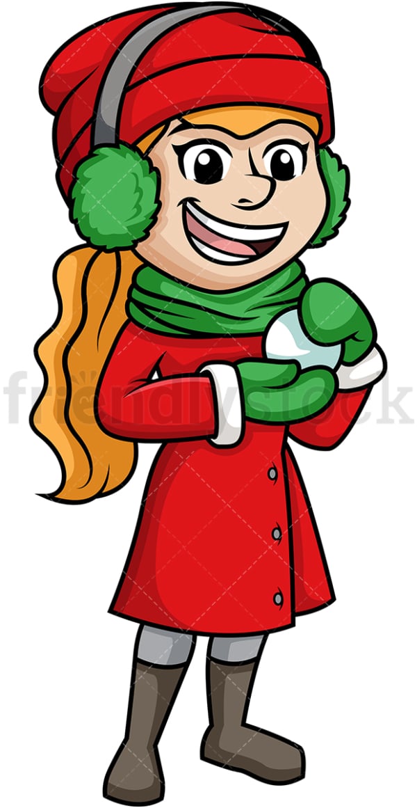 Girl making a snowball. PNG - JPG and vector EPS (infinitely scalable).