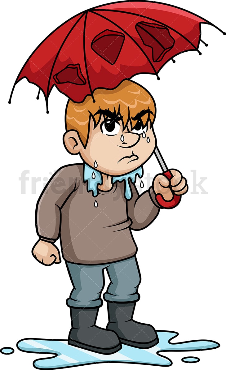 Upset Man Wet From Rain Cartoon Clipart Vector - FriendlyStock