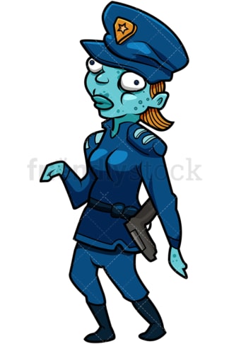 Funny female police officer zombie cartoon. PNG - JPG and vector EPS (infinitely scalable).