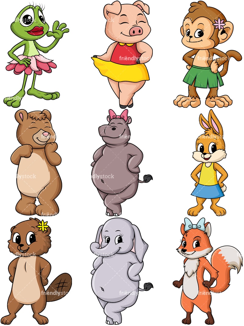 Female Animal Characters Cartoon Vector Clipart - FriendlyStock