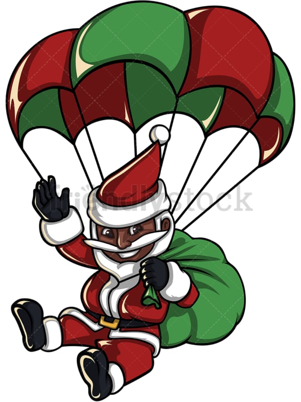 Black santa claus with parachute. PNG - JPG and vector EPS (infinitely scalable). Image isolated on transparent background.