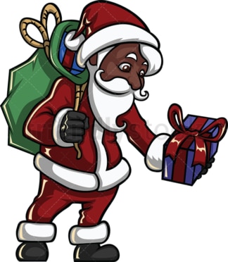 Black santa claus leaving christmas gift. PNG - JPG and vector EPS file formats (infinitely scalable). Image isolated on transparent background.