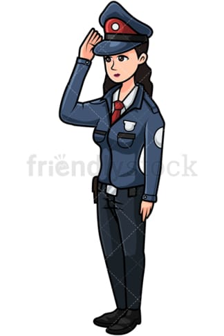 Cute policewoman saluting. PNG - JPG and vector EPS file formats (infinitely scalable). Image isolated on transparent background.