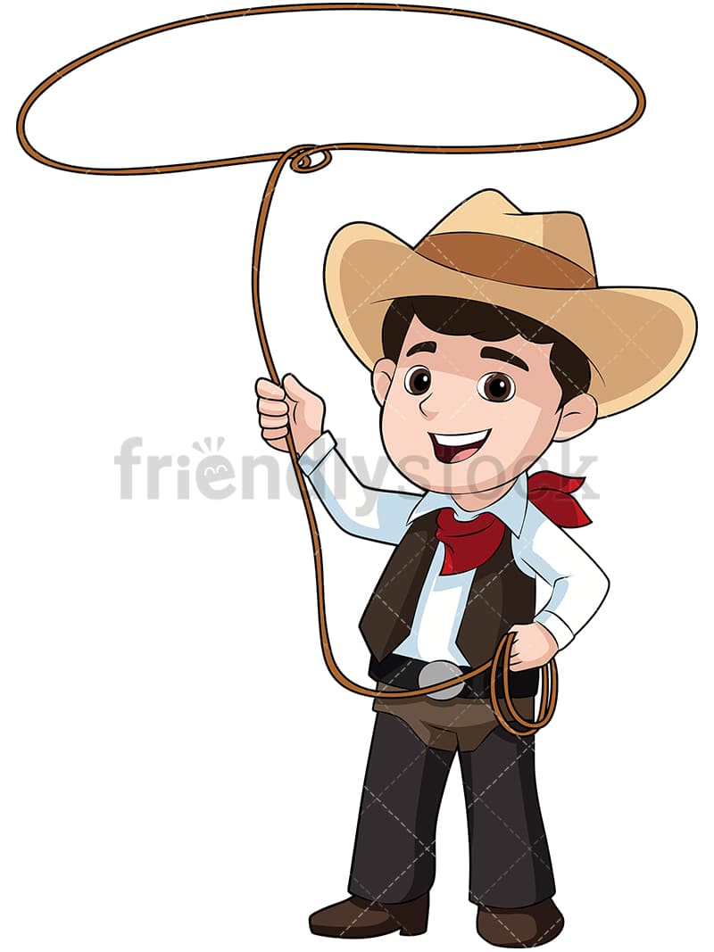 Kid Cowboy With Lasso Cartoon Vector Clipart - FriendlyStock