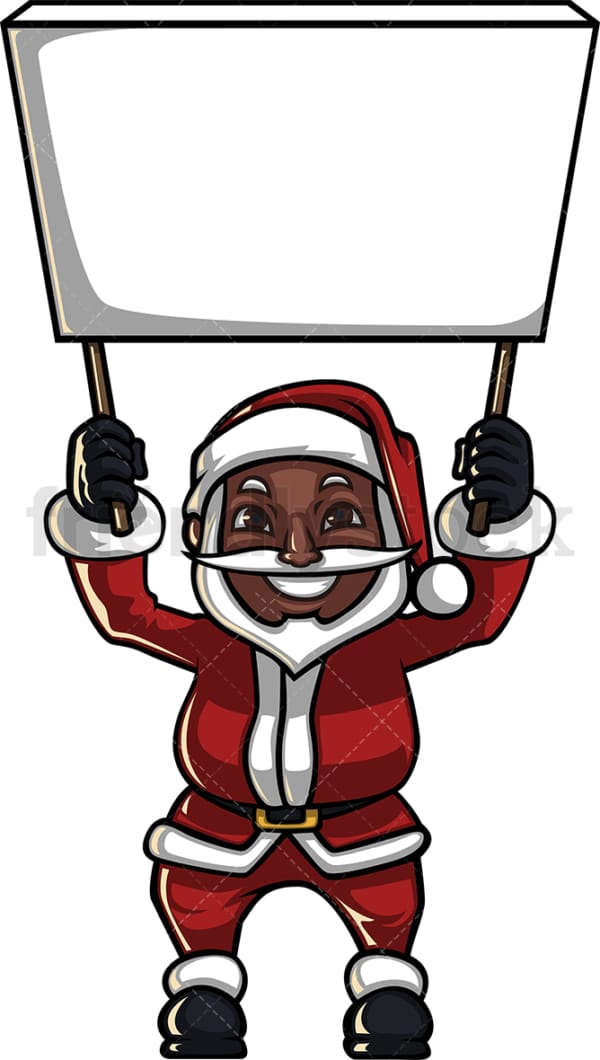 Black santa claus holding empty billboard. PNG - JPG and vector EPS (infinitely scalable). Image isolated on transparent background.