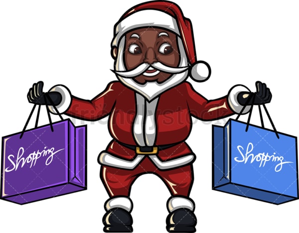Black santa claus holding shopping bags. PNG - JPG and vector EPS (infinitely scalable). Image isolated on transparent background.
