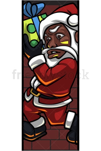 Black santa claus stuck in chimney. PNG - JPG and vector EPS (infinitely scalable).