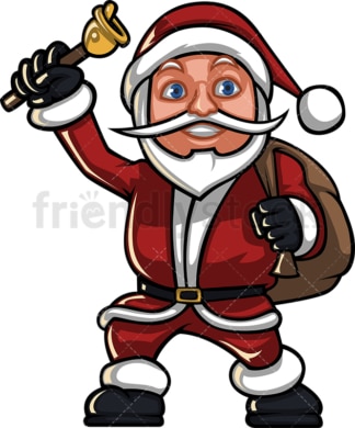 Short santa claus ringing christmas bell. PNG - JPG and vector EPS (infinitely scalable). Image isolated on transparent background.