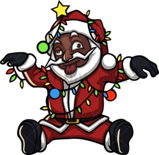 Black santa claus entangled in christmas lights. PNG - JPG and vector EPS (infinitely scalable).