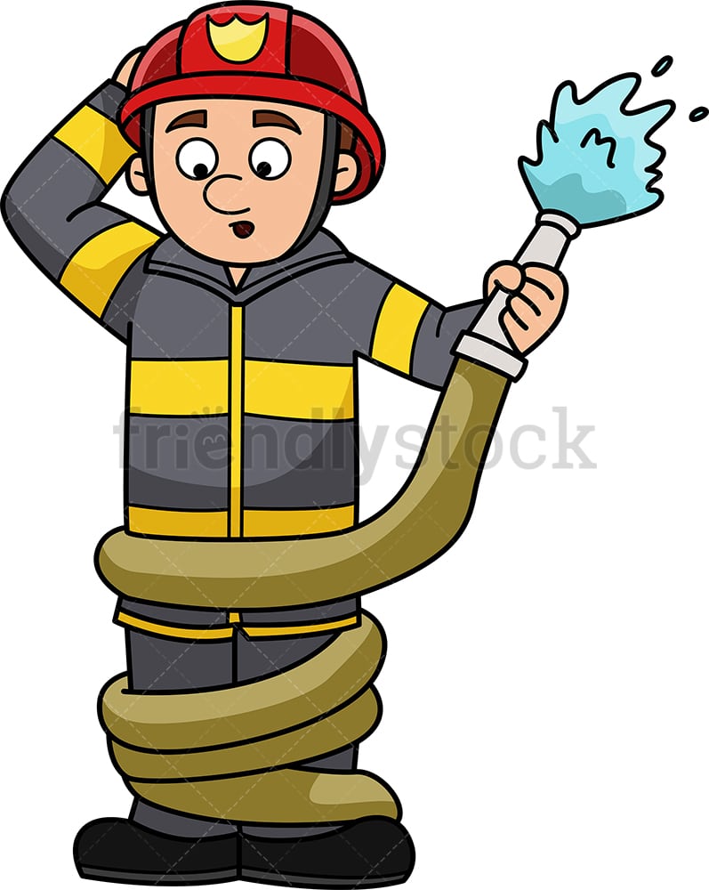 Funny Firefighter Cartoon Clipart Vector - FriendlyStock