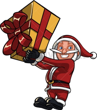 Santa claus holding big christmas present. PNG - JPG and vector EPS (infinitely scalable). Image isolated on transparent background.