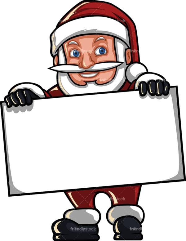 Short santa claus holding blank sign. PNG - JPG and vector EPS (infinitely scalable). Image isolated on transparent background.