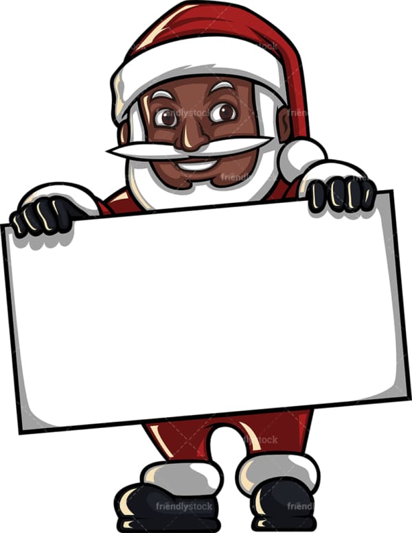 Black santa claus holding blank sign. PNG - JPG and vector EPS (infinitely scalable). Image isolated on transparent background.