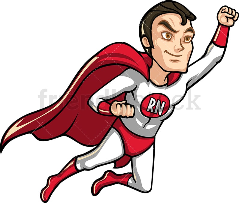 Registered nurse man with red cape. PNG - JPG - Vector EPS.