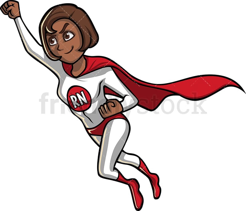 African-American RN heroine with red cape. PNG - JPG - Vector EPS.