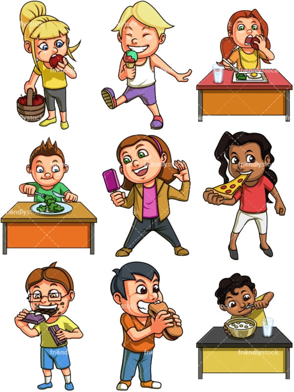Kids eating. PNG - JPG and vector EPS file formats (infinitely scalable). Image isolated on transparent background.