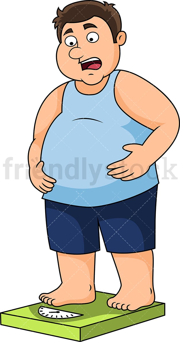 Overweight Man On Weighing Scale Cartoon Vector Clipart - FriendlyStock