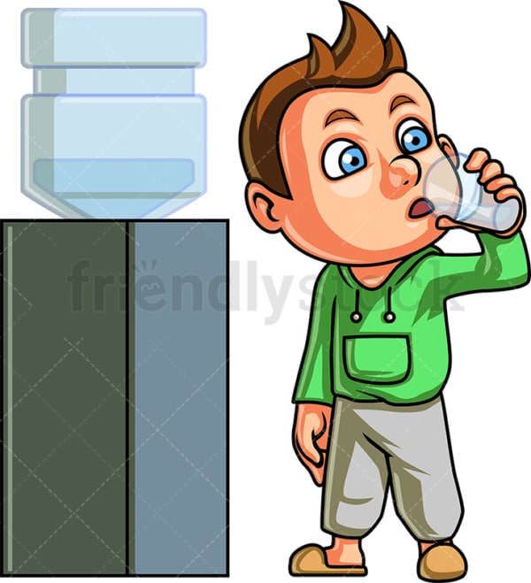 Kid drinking from water dispenser. PNG - JPG and vector EPS. Isolated on transparent background.