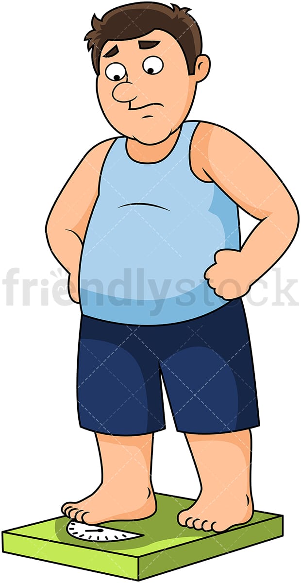 Fat Man On Weighing Scale Cartoon Vector Clipart - FriendlyStock