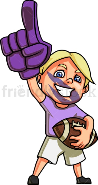 Little boy american football fan. PNG - JPG and vector EPS file formats (infinitely scalable). Image isolated on transparent background.