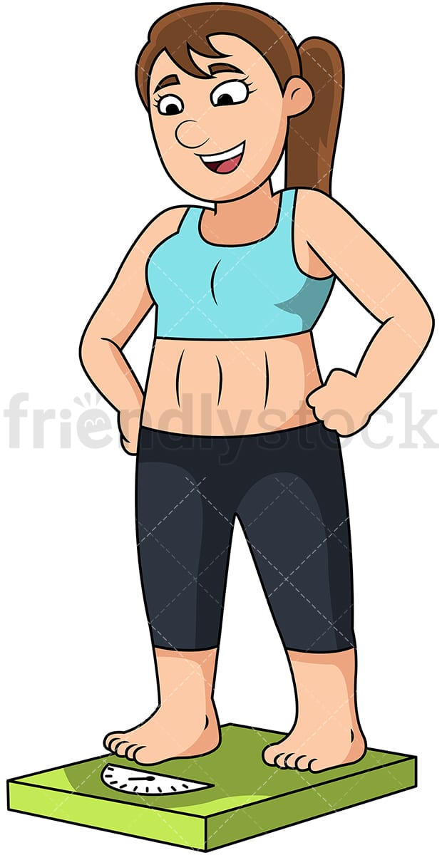 Fit Woman On Weighing Scale Cartoon Vector Clipart - FriendlyStock
