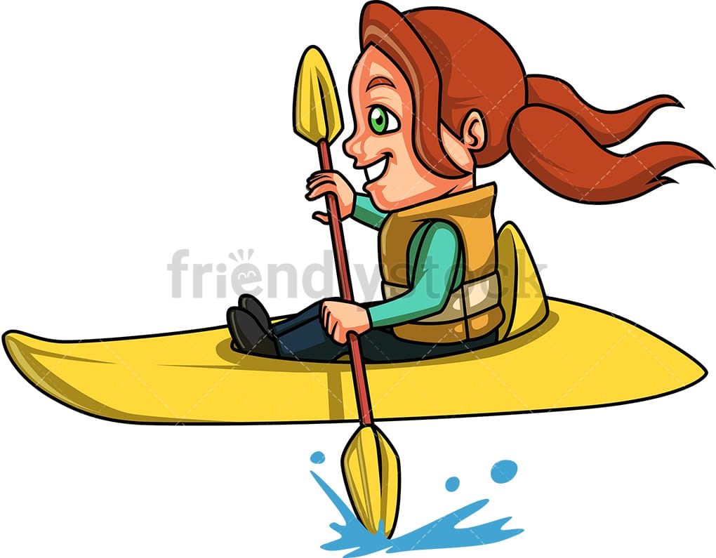 Little Girl Doing Canoe Kayak Cartoon Clipart Vector - FriendlyStock