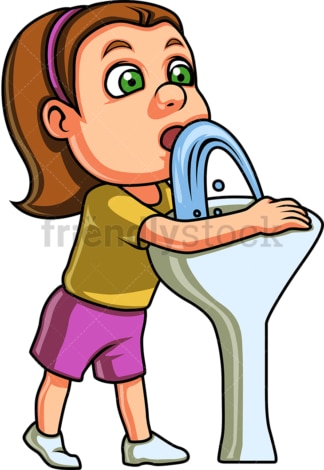 Kid drinks water from drinking fountain. PNG - JPG and vector EPS. Isolated on transparent background.