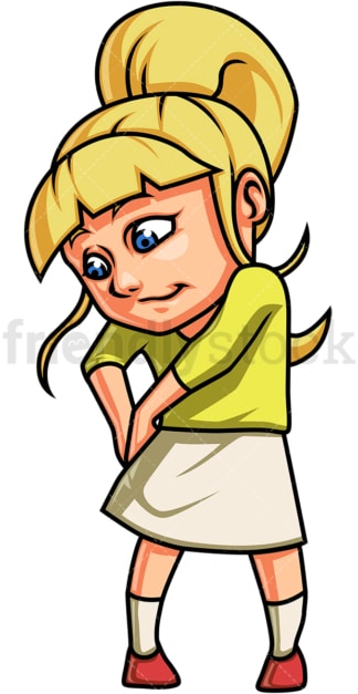 Little girl putting on skirt. PNG - JPG and vector EPS file formats (infinitely scalable). Image isolated on transparent background.