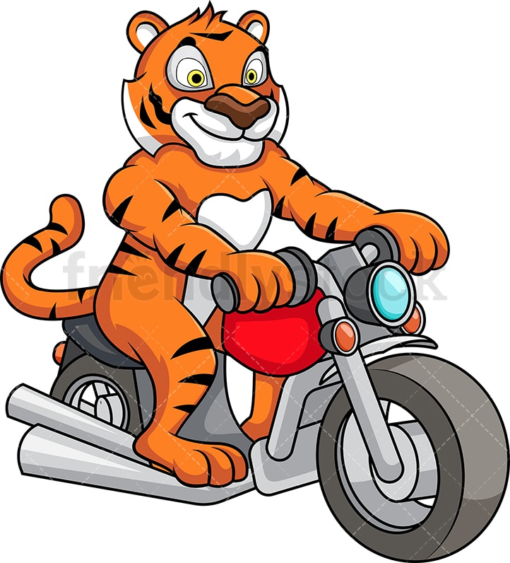 Tiger Riding Motorcycle Vector Cartoon Clipart - FriendlyStock