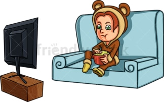 Girl watching a movie on the tv. PNG - JPG and vector EPS (infinitely scalable). Image isolated on transparent background.