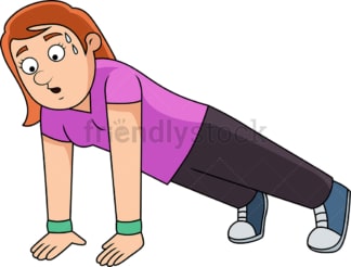 Sweating woman doing pushups. PNG - JPG and vector EPS file formats (infinitely scalable). Image isolated on transparent background.