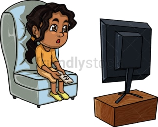 Black girl watching tv. PNG - JPG and vector EPS (infinitely scalable). Image isolated on transparent background.