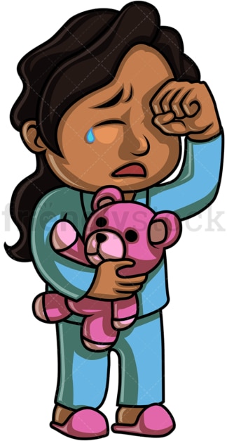 Black little girl crying. PNG - JPG and vector EPS (infinitely scalable). Image isolated on transparent background.