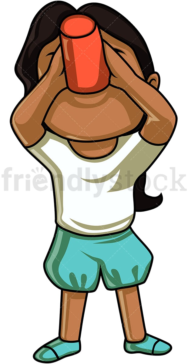 Little girl drinking from plastic cup. PNG - JPG and vector EPS. Isolated on transparent background.