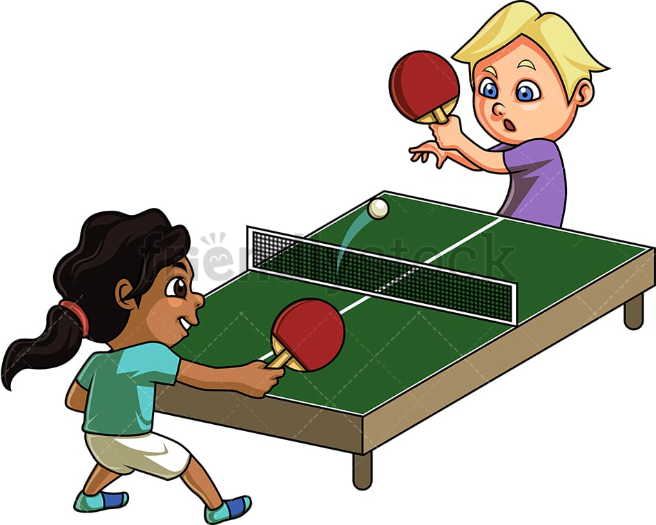 Kids Playing Table Tennis Cartoon Clipart Vector - FriendlyStock