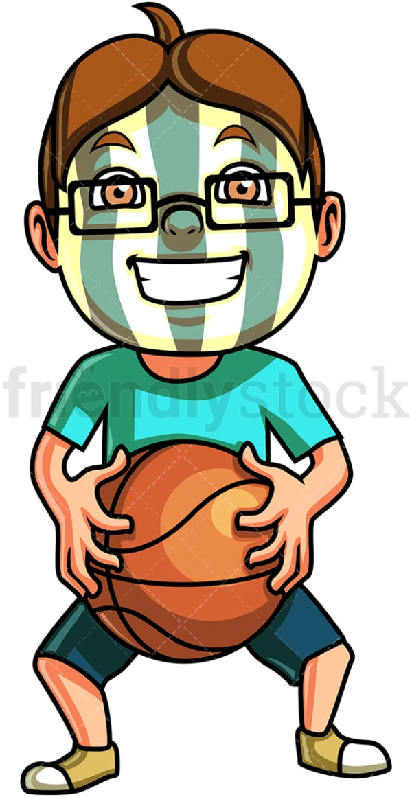 Little boy basketball fan. PNG - JPG and vector EPS (infinitely scalable). Image isolated on transparent background.