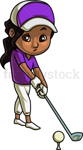 Little girl playing golf. PNG - JPG and vector EPS (infinitely scalable). Image isolated on transparent background.