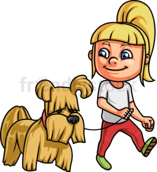 Little girl walking her dog. PNG - JPG and vector EPS. Isolated on transparent background.