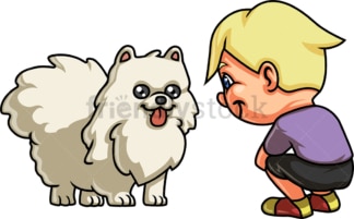 Boy with white dog. PNG - JPG and vector EPS. Isolated on transparent background.