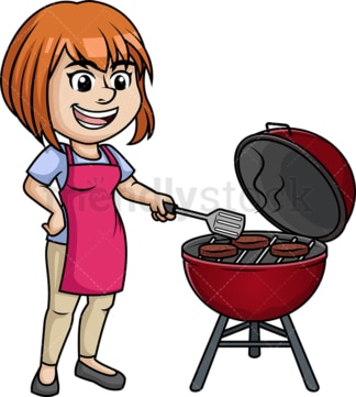 Woman grilling beef burgers. PNG - JPG and vector EPS (infinitely scalable). Image isolated on transparent background.