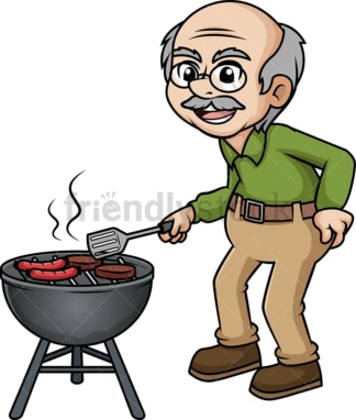 Old man barbecuing. PNG - JPG and vector EPS (infinitely scalable). Image isolated on transparent background.
