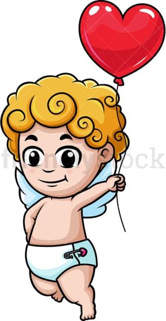 Cupid holding heart balloon. PNG - JPG and vector EPS (infinitely scalable).