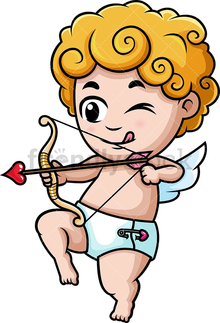 Cupid Aiming With His Bow Cartoon Clipart Vector - FriendlyStock