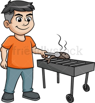 Man grilling fish. PNG - JPG and vector EPS (infinitely scalable). Image isolated on transparent background.