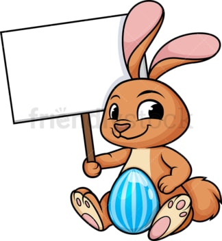 Easter bunny holding blank sign. PNG - JPG and vector EPS (infinitely scalable). Image isolated on transparent background.