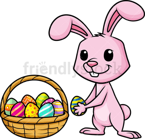 Bunny collecting easter eggs. PNG - JPG and vector EPS (infinitely scalable). Image isolated on transparent background.